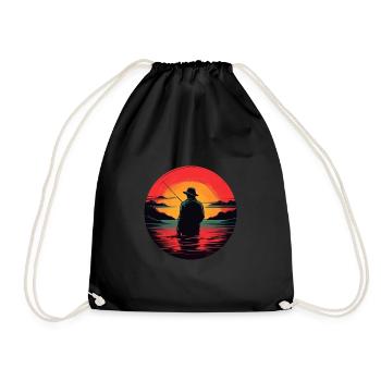 Fishing in sunrise - Drawstring Bag - black - Front