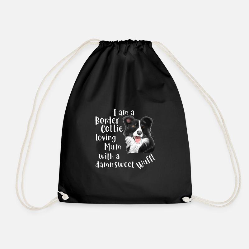Border collie loving Mum with sweet wuff! - Drawstring Bag - black