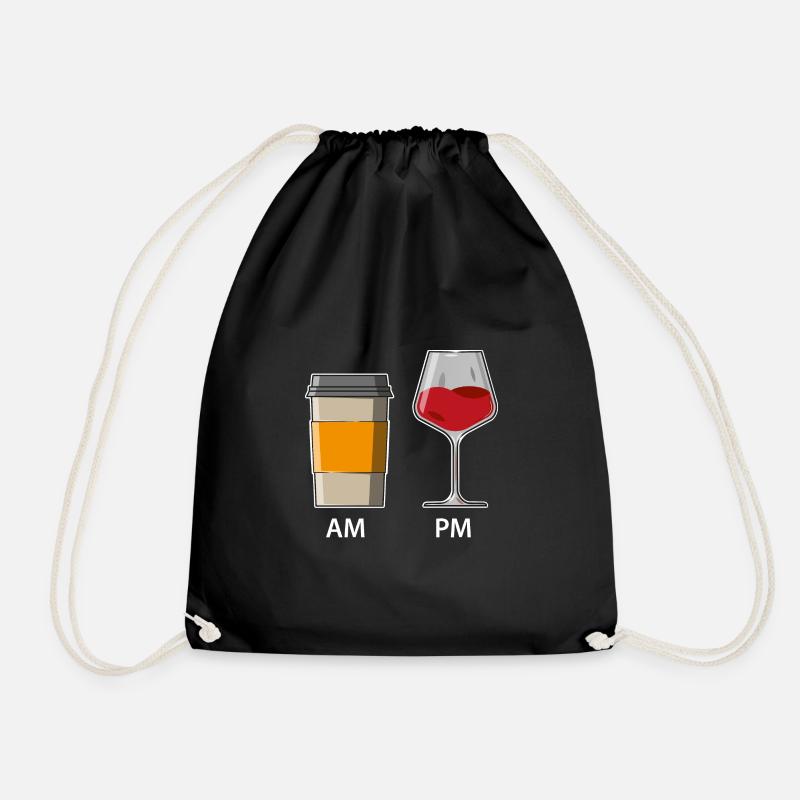 AM PM - Coffee in the morning - Wine in the evening - Drawstring Bag - black