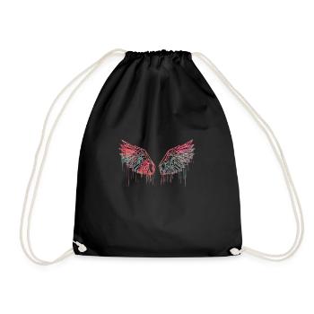 angelwings,wings,watercolor,red,angel wings - Drawstring Bag - black - Front