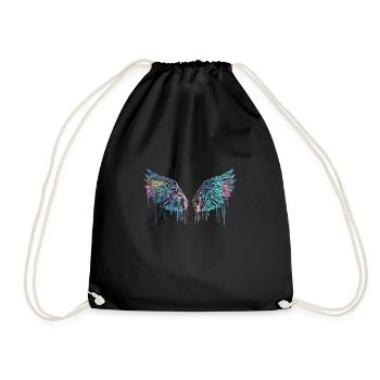 angelwings,wings,watercolor,red,angel wings - Drawstring Bag - black - Front