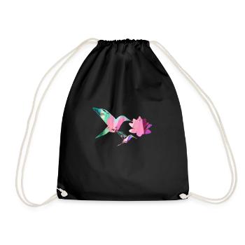 hummingbird, watercolor, lotus, bird, painting, flower - Drawstring Bag - black - Front