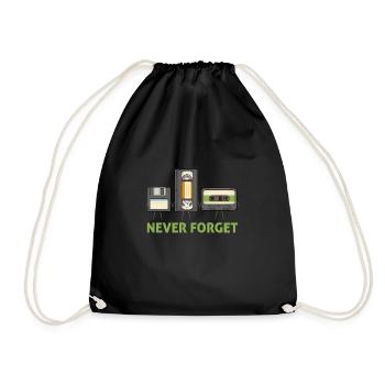Never Forget Floppy Disk Video Tape Cassette - Drawstring Bag - black - Front