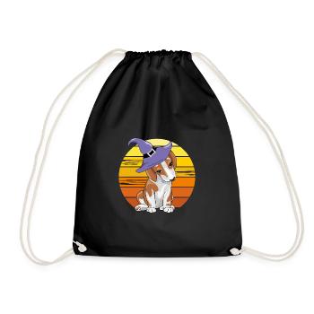 Cute shy beagle in hat - Drawstring Bag - black - Front