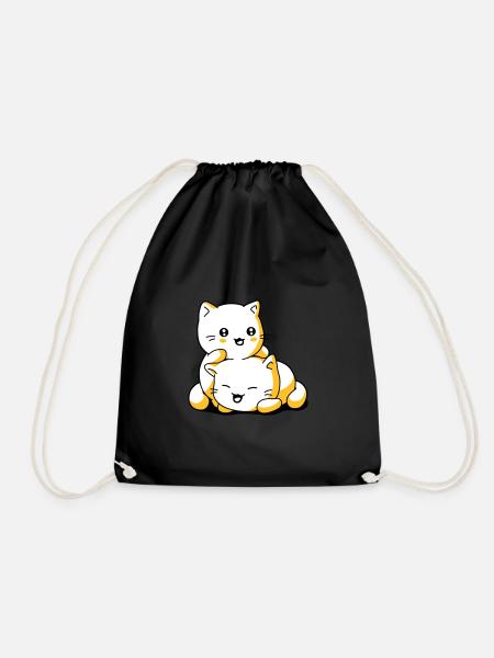 Cat Kittens kawaii - Drawstring Bag - black