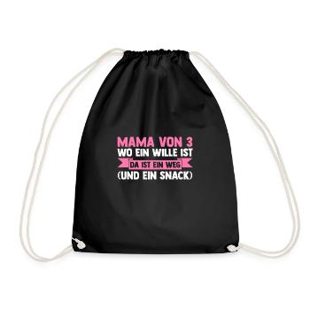 Mama Von 3 Kindern - Turnbeutel - Schwarz - Vorne
