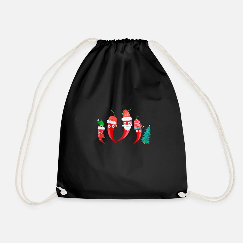 chilli, chilli family,christmas, christmas - Drawstring Bag - black