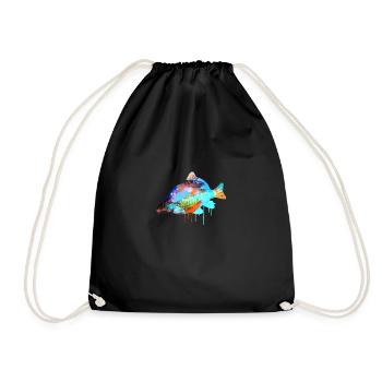 carp,colorful,graffiti,painting,fish - Drawstring Bag - black - Front