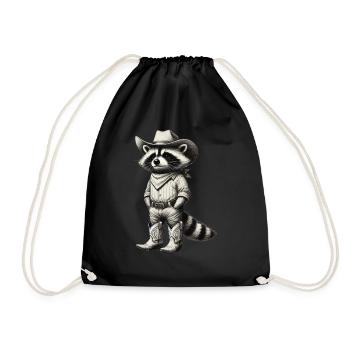 Cowboy Raccoon Western Vintage Drawing - Drawstring Bag - black - Front