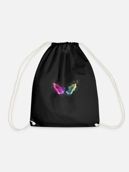 fishing wings,wings,watercolor,colorful,angel wings - Drawstring Bag - black