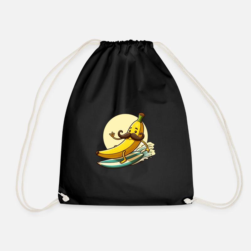 Banane Surft mit Schnurrbart - Turnbeutel - Schwarz