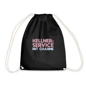Kellner: Service Mit Charme - Turnbeutel - Schwarz - Vorne