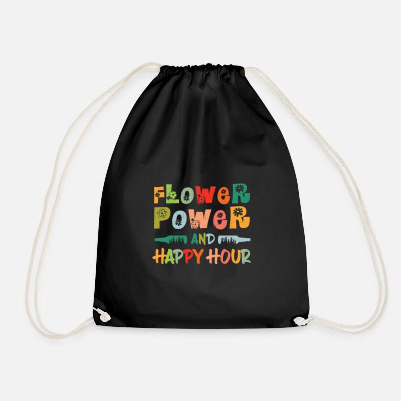 Flowers are my Happy Hour - Drawstring Bag - black