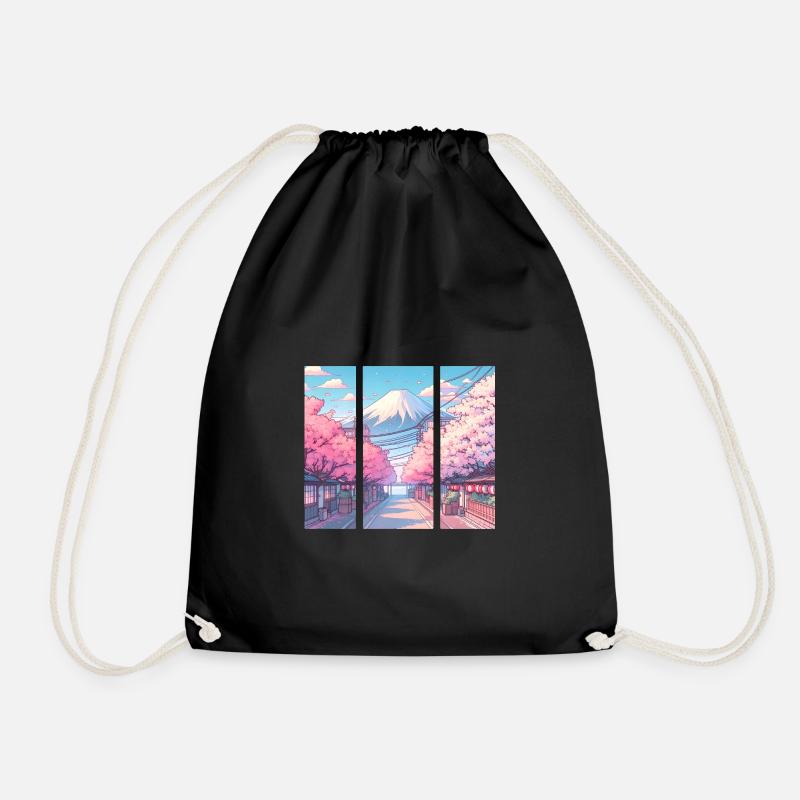Japanese Cherry Blossom Route - Drawstring Bag - black