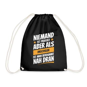 Niemand ist perfekt - Drechsler - Spruch - Turnbeutel - Schwarz - Vorne
