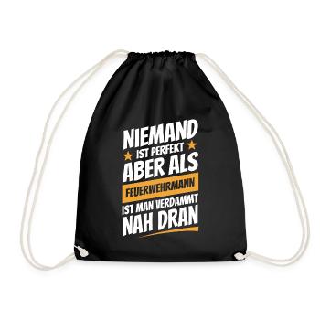 Niemand ist perfekt - Feuerwehrmann - Spruch - Turnbeutel - Schwarz - Vorne