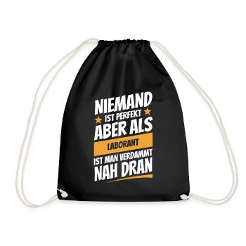 Niemand ist perfekt - Laborant - Spruch - Turnbeutel - Schwarz - Vorne