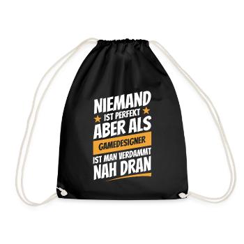 Niemand ist perfekt - Gamedesigner - Spruch - Turnbeutel - Schwarz - Vorne