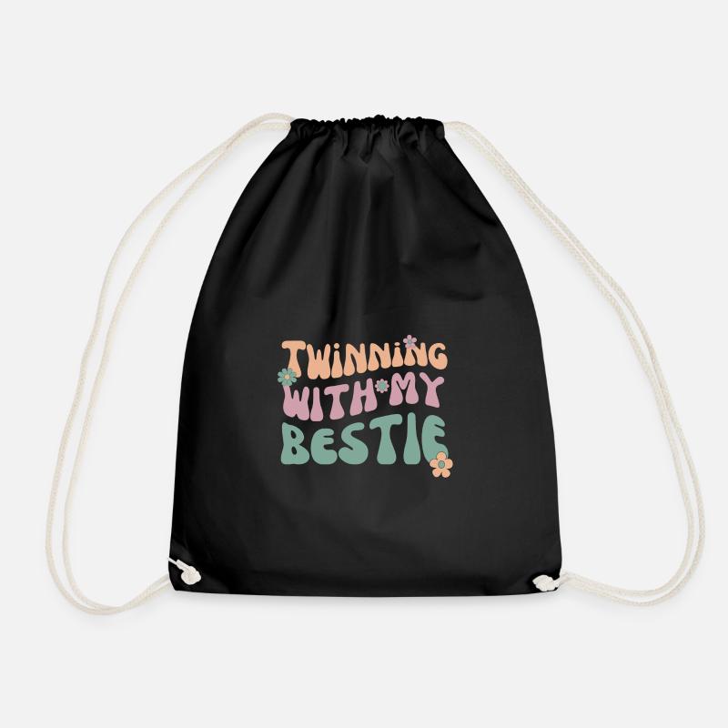 Twinning With My Bestie Spirit Week Twin Day - Drawstring Bag - black