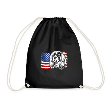 Cavalier King Charles Spaniel US America Flag - Drawstring Bag - black - Front