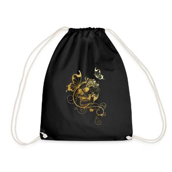 Skull with roses and butterflies - Drawstring Bag - black - Front