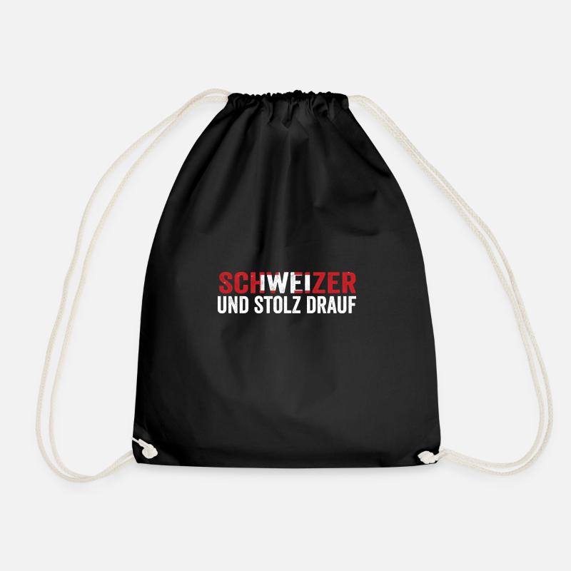 Swiss Switzerland - Drawstring Bag - black