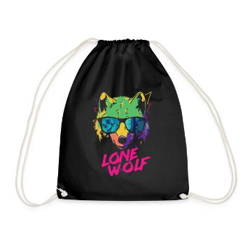 Retro Lone Wolf in Cool Sunglasses - Drawstring Bag - black - Front