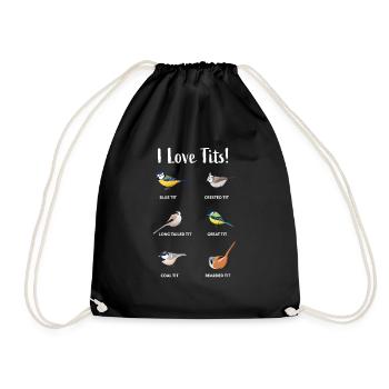 I love tits | Funny birding gift for birders - Drawstring Bag - black - Front