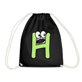 H - lettre H avec les yeux 👀 - Sac de sport léger - noir - Devant