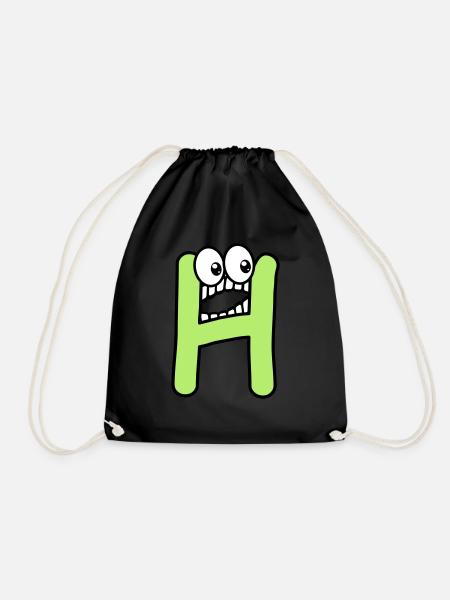 H - letter H with eyes 👀 - Drawstring Bag - black