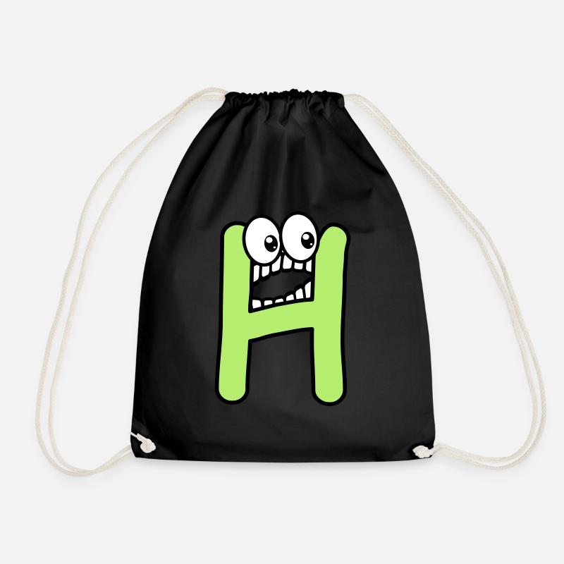 H - letter H with eyes 👀 - Drawstring Bag - black