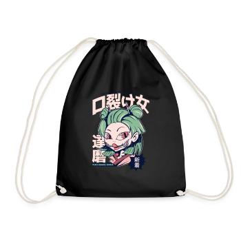 Kuchisake Onna Yokai woman with her mouth slit - Drawstring Bag - black - Front