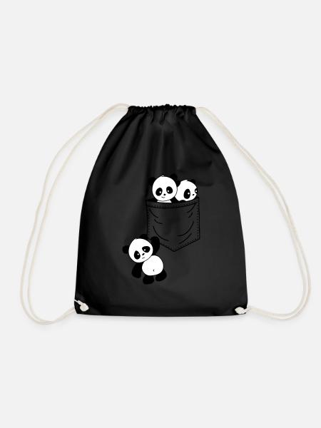 Panda pocket - Drawstring Bag - black