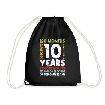 10. Geburtstag Kinder 10 Jahre Jungen Mädchen - Turnbeutel - Schwarz - Vorne