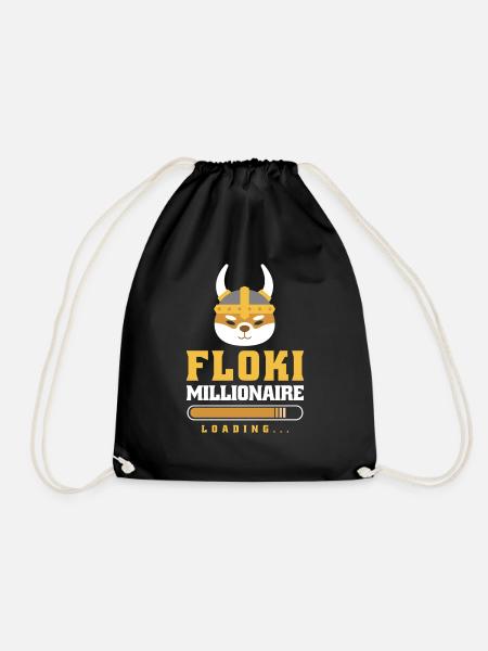 Crypto Floki Millionaire Loading Design - Drawstring Bag - black