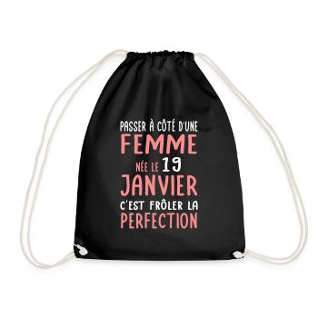 Anniversaire - Née le 19 Janvier Frôler perfection - Sac de sport léger - noir - Devant
