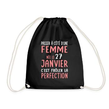 Anniversaire - Née le 27 Janvier Frôler perfection - Sac de sport léger - noir - Devant