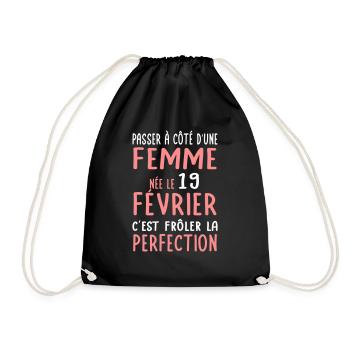Anniversaire - Née le 19 Février Frôler perfection - Sac de sport léger - noir - Devant