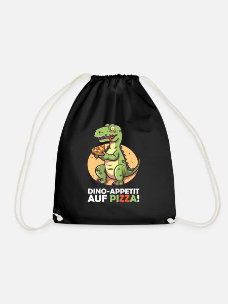 Dinosaurier mit Pizza - Turnbeutel - Schwarz