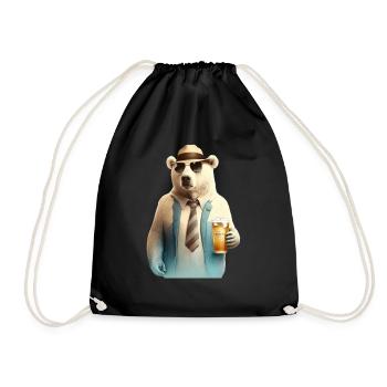 Cool polar bear with sunglasses and beer - Drawstring Bag - black - Front
