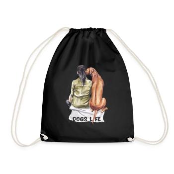 Fille aux cheveux noirs avec chien de chasse Chiens Vie - Sac de sport léger - noir - Devant