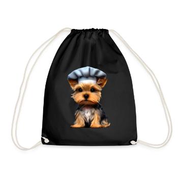 Yorkshire Terrier Restaurateur Puppy Cooking Dog - Drawstring Bag - black - Front