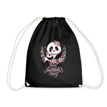Happy Mother's Day Floral Wreath Mum Panda - Turnbeutel - Schwarz - Vorne