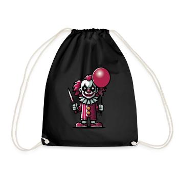 Creepy Cartoon Clown with a Knife and a Balloon - Drawstring Bag - black - Front