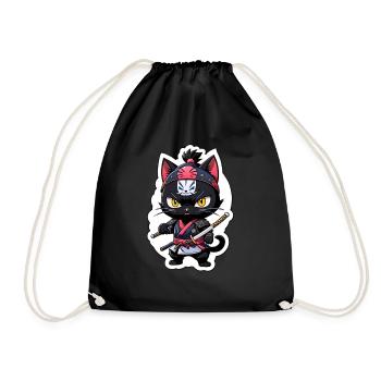 Ninja Cat - Samurai Kitten - Drawstring Bag - black - Front