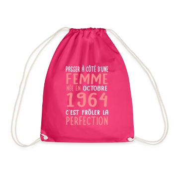 Anniversaire 60 ans - Née en Octobre 1964 - Sac de sport léger - fuchsia - Devant