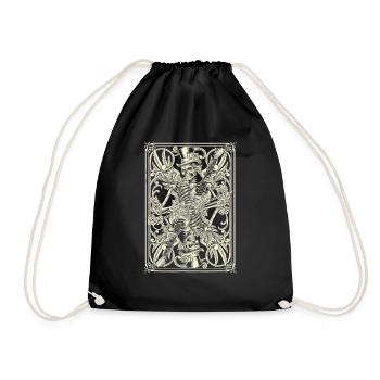 Skeleton Guitar Player Motorcycle Biker Music Poke - Drawstring Bag - black - Front