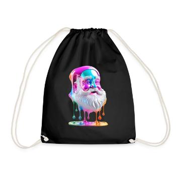 08 Weihnachtsmann Kopf flussige Farben Farbtropfen - Turnbeutel - Schwarz - Vorne