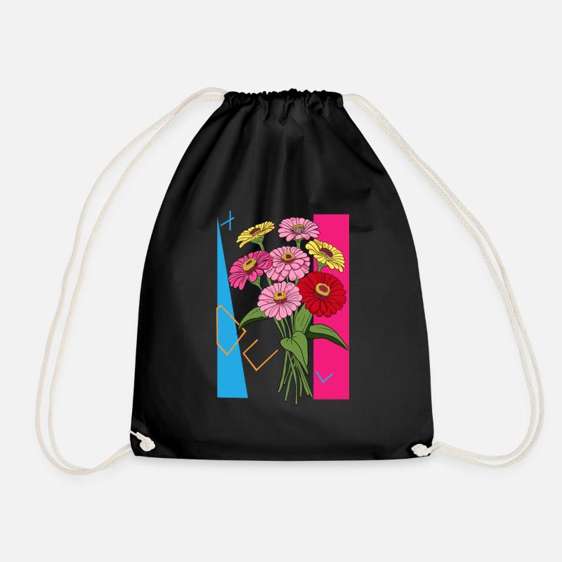 Zinnias - Drawstring Bag - black