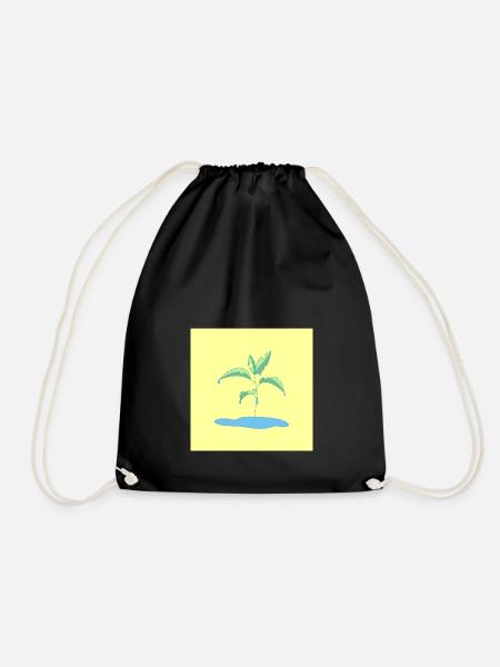 Green plant in the rain - Drawstring Bag - black